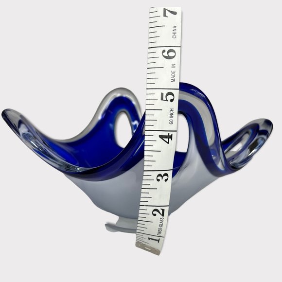 Glass Blue Modernist Bowl Conquille by Paul Kedelv Signed MCM Mid Century - Picture 10 of 10